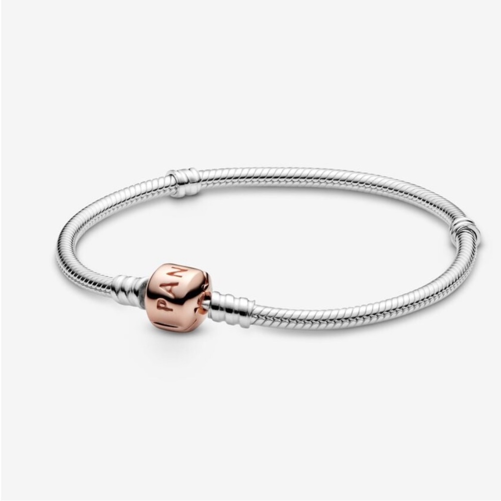 Pandora Moments Two Tone Snake Chain Barrel Clasp Charm Bracelet